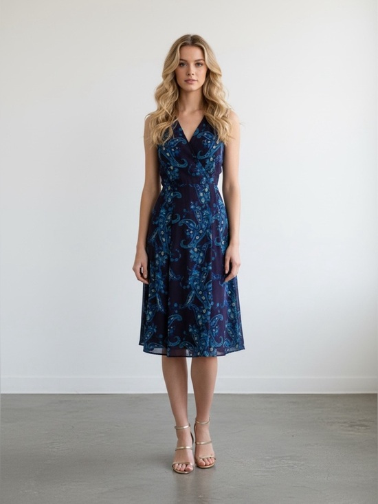 CAbi Dresses & Skirts - CAbi Treasure Dress Style 3461 Paisley Floral Chiffon Midi Dress Size 12